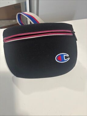 Champion Black Waist Pouch with Red and Pink Zip and Tricolor Strap